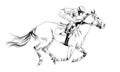 Jockey on a galloping horse painted with ink by hand Royalty Free Stock Photo