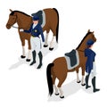 Jockey on the horse. Champion. Horse racing. Hippodrome. Racetrack. Jump racetrack. Isometric vector illustration