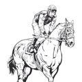 A jockey and horse race in a clear line art vector illustration