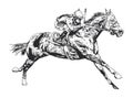 A jockey and horse race in a clear line art vector illustration