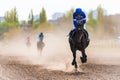 Jockey on a horse racing on race track