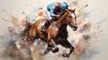 Jockey and horse riding at speed in a race, painting style Royalty Free Stock Photo