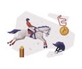 Jockey Jumping on Racing Horse, Equestrian Sport Equipment Vector Illustration