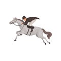 Jockey man riding horse, equestrian professional sport vector Illustration