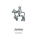 Jockey outline vector icon. Thin line black jockey icon, flat vector simple element illustration from editable camping concept