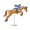Jockey Overcoming of Obstacles on Racing Horse, Derby, Equestrian Sport Vector Illustration