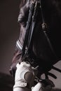 Jockey prepearing horse for the equestrian ride Royalty Free Stock Photo