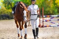 Jockey with purebred horse Royalty Free Stock Photo