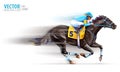 Jockey on racing horse. Champion. Hippodrome. Racetrack. Horse riding. Derby. Speed. Blurred movement. Isolated on white Royalty Free Stock Photo