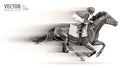 Jockey on racing horse. Champion. Hippodrome. Racetrack. Horse riding. Vector illustration. Derby. Speed. Blurred