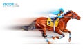 Jockey on racing horse. Champion. Hippodrome. Racetrack. Horse riding. Vector illustration. Derby. Speed. Blurred Royalty Free Stock Photo