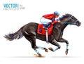 Jockey on racing horse. Derby. Sport. Vector illustration isolated on white background. Royalty Free Stock Photo