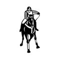 Jockey Racing Thoroughbred Horse Galloper Front View Retro Black and White