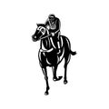 Jockey Racing Thoroughbred Horse or Galloper Front View Retro Black and White Royalty Free Stock Photo