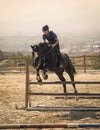 Jockey riding a fast thoroughbred horse Royalty Free Stock Photo