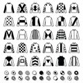 Jockey uniform - jackets, silks and hats, horse riding icons set Royalty Free Stock Photo