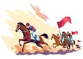 Jockeys riding racehorses on a fast speed, flat style vector illustration. Horse racing tournament