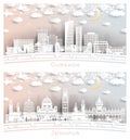Jodhpur and Gurgaon India City Skyline Set in Paper Cut Style