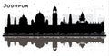 Jodhpur India City Skyline Silhouette with Black Buildings and Reflections Isolated on White