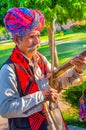 Unidentified nomad musician playing Ravanahatha near Jodhpur, Rajasthan, India Royalty Free Stock Photo