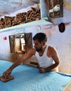 Jodhpur, India - January 2, 2015: Textile worker in a small factory