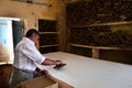 Jodhpur, India - January 2, 2015: Textile worker in a small factory in Jodhpur