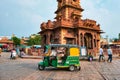 Traffic at indian street in Sadar market near Clock Tower Ghanta Ghar. Jodhpur, Rajasthan, India Royalty Free Stock Photo