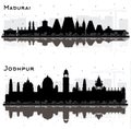 Jodhpur and Madurai India City Skyline Silhouette Set