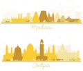 Jodhpur and Madurai India City Skyline Silhouettes Set with Golden Buildings Isolated on White