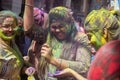 Jodhpur, rajastha, india - March 20, 2020: Group of young indian people celebrating holi festival, face smeared with colored