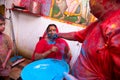 Jodhpur, rajastha, india - March 20, 2020: Indian people celebrating holi festival, men face smeared with colored