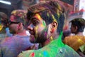 Jodhpur, rajastha, india - March 20, 2020: Young indian men celebrating holi festival, face smeared with colored powder.