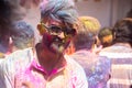 Jodhpur, rajastha, india - March 20, 2020: Young indian men celebrating holi festival, face smeared with colored powder.