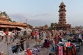 Jodhpur, Rajasthan, India - 20.10.2019 : Busy and congested view of famous Sardar Market and Ghanta ghar Clock tower in Jodhpur,