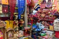 Colorful Rajasthani ladies bags and clothes are displayed for sale at famous Sardar Market and Ghanta ghar Clock tower in Jodhpur