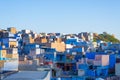 Jodhpur, Rajasthan, India, famous travel destination and tourist attraction. The blue city viewed from above in daylight, wide ang