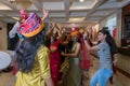 Jodhpur, Rajasthan, India - 19.10.2019 : Females wearing traditional colorful wedding turbans, dancing in Joy, happiness for