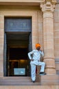 Jodhpur, Rajasthan, India, 2020. Guard with imposing mustache in front of a gate in Umaid Bhawan Royalty Free Stock Photo