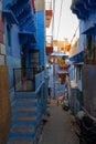 Traditional Blue coloured house with stair cases with Goddess Laxmi`s symbolic