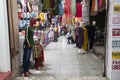 Rajasthani womens clothes being sold in a shop at famous Sardar Market and Ghanta ghar Clock tower in the evening