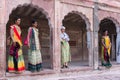 Beautiful middle aged Rajasthani women posing wearing traditional colourful