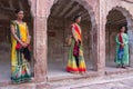 Beautiful middle aged Rajasthani women posing wearing traditional colourful