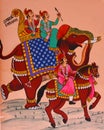 Traditional Rajasthan painting with elephant Maharaja parade Royalty Free Stock Photo