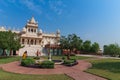 Jodhpur, Rajasthan, India - 20.10.2019 : Visitors enjoying beautiful decorated garden of Jaswant Thada cenotaph. Garden has carved