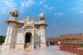 Jodhpur, Rajasthan, India - 20.10.2019 : Visitors enoying beautiful architecture of Jaswant Thada cenotaph. Makrana marble