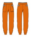 Jogger bottom Pants design flat sketch vector illustration, Track pants concept with front and back view, Sweatpants for running, Royalty Free Stock Photo