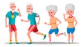 Jogger Old People Vector. Jogger Couple. Active Health Training. Illustration