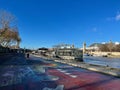 Winter view of the Berges de Seine recreation plaza along the Left Bank of the river in Paris Royalty Free Stock Photo