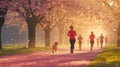 Joggers Running Through a Park in Springtime Royalty Free Stock Photo