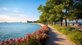 jogging chicago lakefront trail Royalty Free Stock Photo